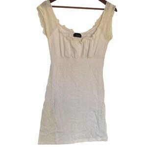 Vintage Y2K Rocket Candy Milkmaid Bodycon Mini Dress M Cream Lace Coquette Fairy